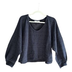 FREE PEOPLE WE THE‎ FREE Textured Knit Blouson Sleeve Slouchy Top Black L